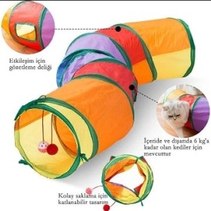 Renkli Kavisli Katlanabilir Oyun Tüneli – 125 × 25 cm Kedi & Mini Pet