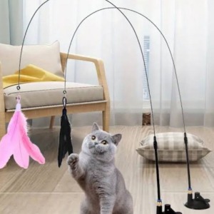 65 cm Vantuzlu Sabitlenebilir Kedi Oltası – Fayans, Cam, Masa Gibi Yüzeylerde Kuvvetli Tutunma