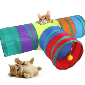 Renkli 3 Yollu Katlanabilir Oyun Tüneli – Kedi & Küçük Hayvanlar İçin