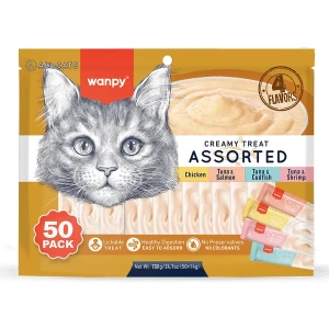 Wanpy Karışık Kedi Kreması – 4 Lezzetli Seçenek, Ödül Maması (50 x 14gr)